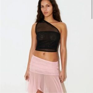 Gimaguas Disco Top Womens Top Size Small Sheer Mesh Black Crop One Shoulder